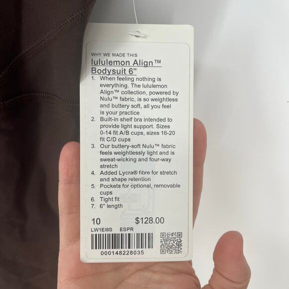 Lululemon Align Bodysuit Shorts 6" Espresso One Piece New With Tags - Picture 6 of 9